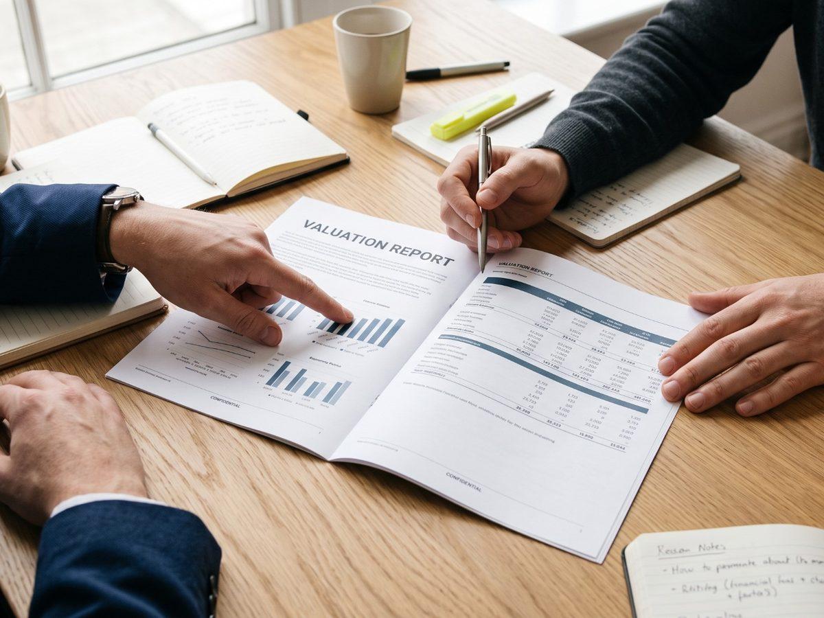 Two advisors reviewing charts in a valuation report